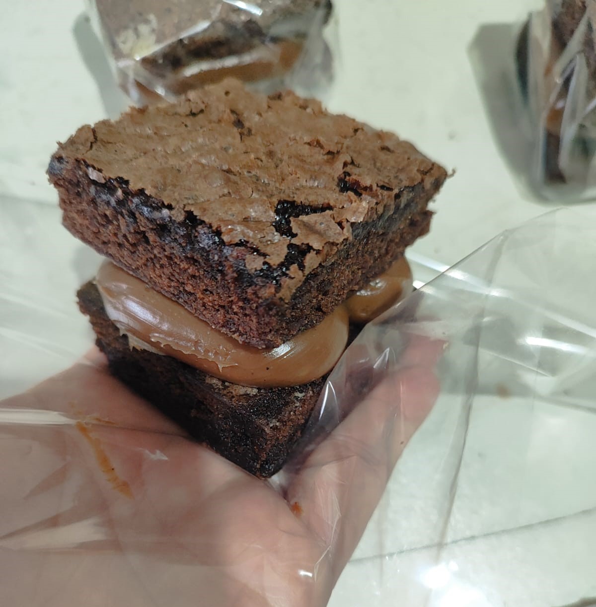 Brownie cremoso em porção individual.